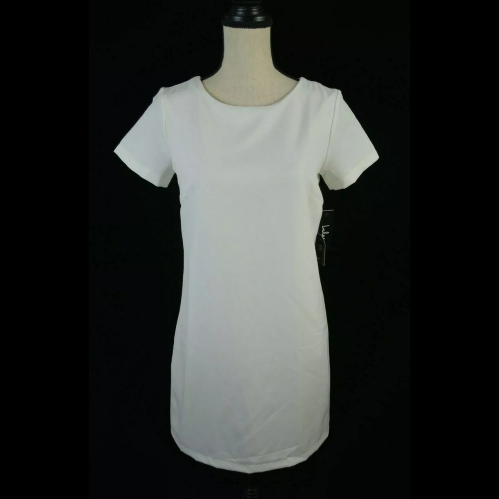 Lulu's White Short Sleeve Dress with Gold Zipper size xs bridal graduation party
